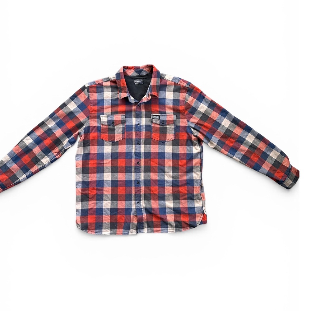 MTN OPS Flannel Shirt Mens XL Red Blue Plaid Button‎ Up Stretch Mesh Lined